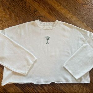 Anthropologie Moon & Madison Martini Embroidered Oversized Cropped Sweater